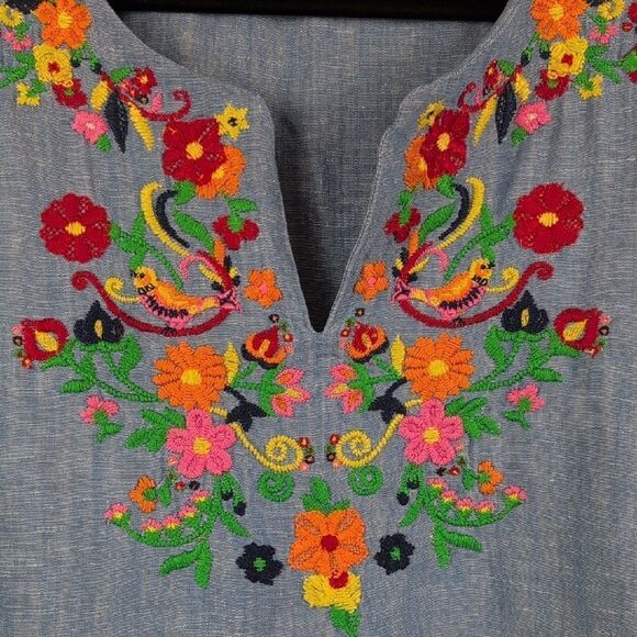 Talbots Plus Embroidered Blue Linen Popover Blouse Top Size 2X - Picture 5 of 11